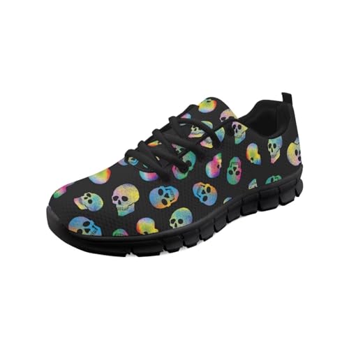teeinprint Wanderschuhe für Damen und Herren, bequem, Netzstoff, Slipper, Laufschuhe, Sneaker, Outdoor-Sport, Fitnessschuh, Regenbogen-Totenkopf, 42 EU von teeinprint