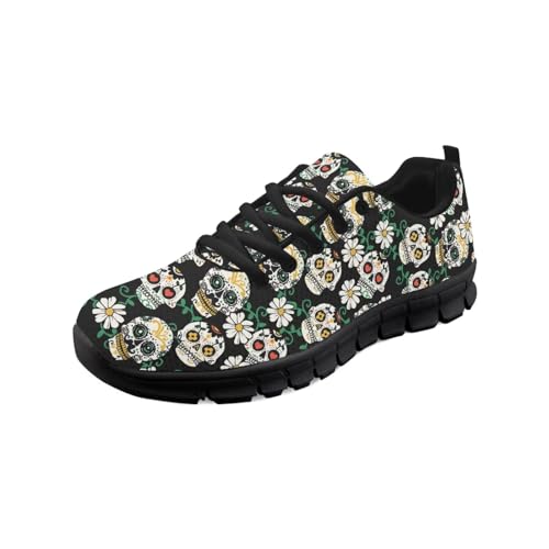 teeinprint Wanderschuhe für Damen und Herren, bequem, Netzstoff, Slipper, Laufschuhe, Sneaker, Outdoor-Sport, Fitnessschuh, Skelett-Blume, 39 EU von teeinprint