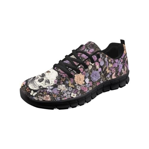 teeinprint Wanderschuhe für Damen und Herren, bequem, Netzstoff, Slipper, Laufschuhe, Sneaker, Outdoor-Sport, Fitnessschuh, Skelett-Blumendruck, 43 EU von teeinprint