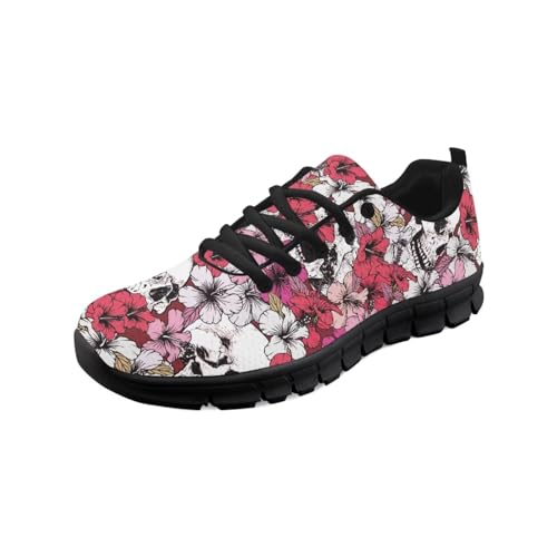 teeinprint Wanderschuhe für Damen und Herren, bequem, Netzstoff, Slipper, Laufschuhe, Sneaker, Outdoor-Sport, Fitnessschuh, Skull Hawaiian Hibiscus, 41 EU von teeinprint
