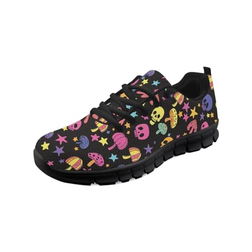 teeinprint Wanderschuhe für Damen und Herren, bequem, Netzstoff, Slipper, Laufschuhe, Sneaker, Outdoor-Sport, Fitnessschuh, Skull Mushroom, 44 EU von teeinprint