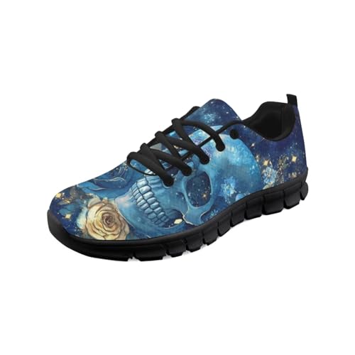 teeinprint Wanderschuhe für Damen und Herren, bequem, Netzstoff, Slipper, Laufschuhe, Sneaker, Outdoor-Sport, Fitnessschuh, Totenkopf Blume, 41 EU von teeinprint