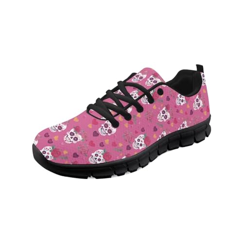 teeinprint Wanderschuhe für Damen und Herren, bequem, Netzstoff, Slipper, Laufschuhe, Sneaker, Outdoor-Sport, Fitnessschuh, Totenkopf-Blumendesign, 39 EU von teeinprint