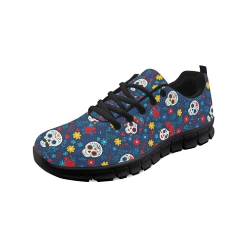 teeinprint Wanderschuhe für Damen und Herren, bequem, Netzstoff, Slipper, Laufschuhe, Sneaker, Outdoor-Sport, Fitnessschuh, Totenkopf-Blumendruck, 39 EU von teeinprint