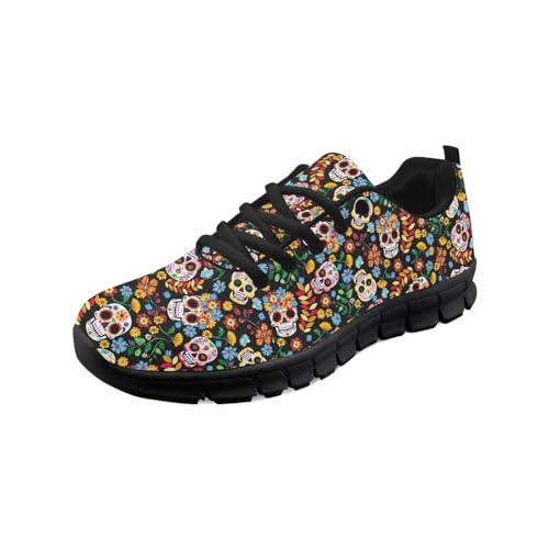 teeinprint Wanderschuhe für Damen und Herren, bequem, Netzstoff, Slipper, Laufschuhe, Sneaker, Outdoor-Sport, Fitnessschuh, Totenkopf-Blumendruck, 41 EU von teeinprint