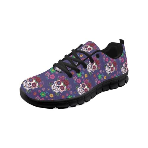 teeinprint Wanderschuhe für Damen und Herren, bequem, Netzstoff, Slipper, Laufschuhe, Sneaker, Outdoor-Sport, Fitnessschuh, Totenkopf-Blumenmuster, 41 EU von teeinprint