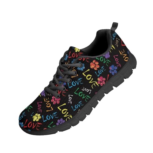 teeinprint Wanderschuhe für Damen und Herren, bequeme Schnürung, Tennis-Sneaker, leicht, zum Reinschlüpfen, Regenbogenpfotenabdruck, 36 EU von teeinprint