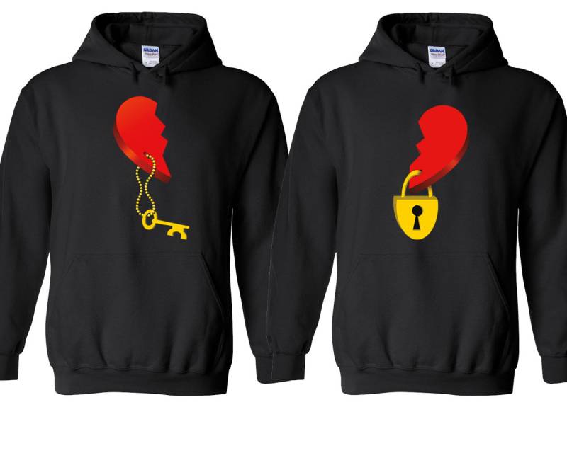 Halbe Herz Schlüssel Schloss Paar Passende Hoodie Gebrochen Liebe Sweatshirt Kapuzen von teesbycartoon