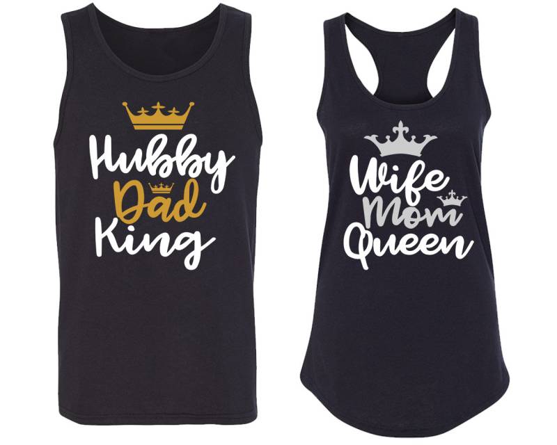 Hubby Dad King Wife Mom Queen Tank Top, Unisex Paar Passende Ärmel Broken Heart Love Weich & Bequem von teesbycartoon