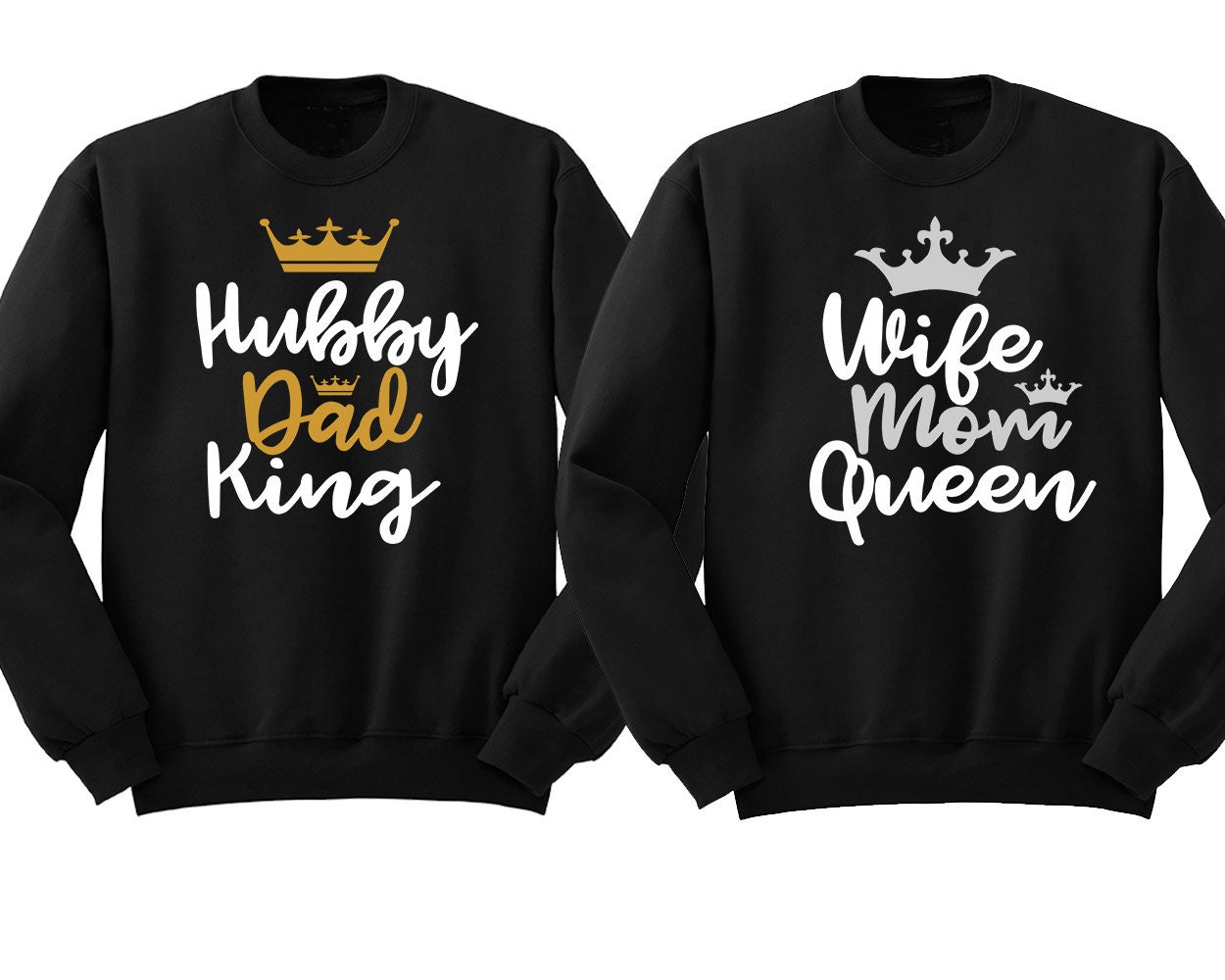 Hubby Dad König Frau Mom Königin Paar Passende Crewneck Gebrochen Herz Liebe Sweatshirt Pullover von teesbycartoon