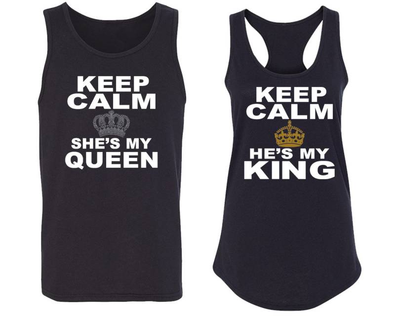 Keep Calm He She Is My King Queen, Paar Passendes Tank Top, Broken Heart Jahrestag Geschenk, Weich & Bequem von teesbycartoon