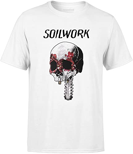 Soilwork T-Shirt Totenkopf Rosen Fan Metall Rock Herren Damen, weiß, XL von teesdeal