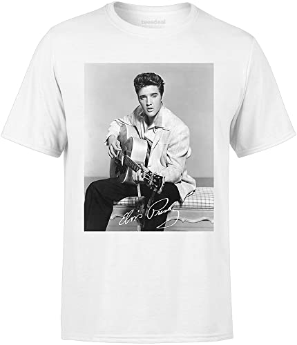 teesdeal T-Shirt Elvis Guitar Presley Rockabilly Signature Blues Herren Damen Weiß, weiß, S von teesdeal