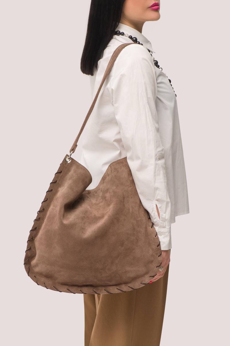 Braune Wildleder Hobo Bag Große Slouchy Boho Umhängetasche von tefia