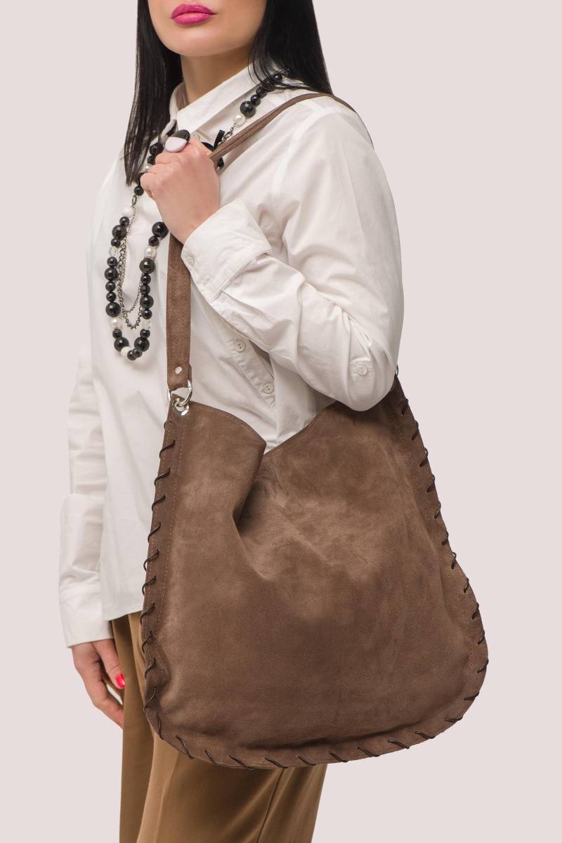 Große Braune Wildleder Hobo Bag Slouchy Boho Schultertasche Mit Lederseil von tefia