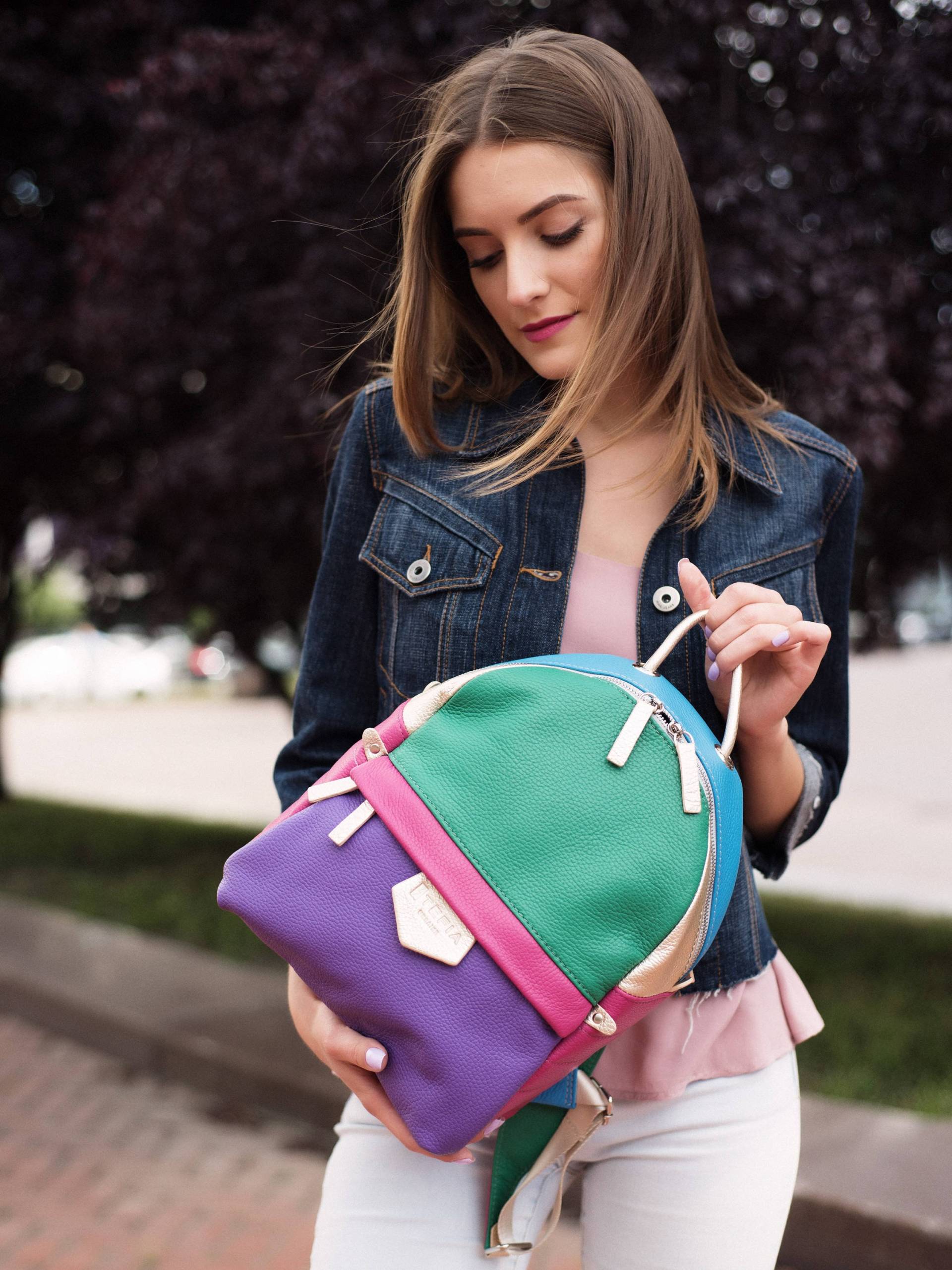 Mehrfarbiger Lederrucksack - Weicher Handgefertigter Damenrucksack, Bunter Tagesrucksack, Einzigartige Reisetasche, Echtes Leder von tefia