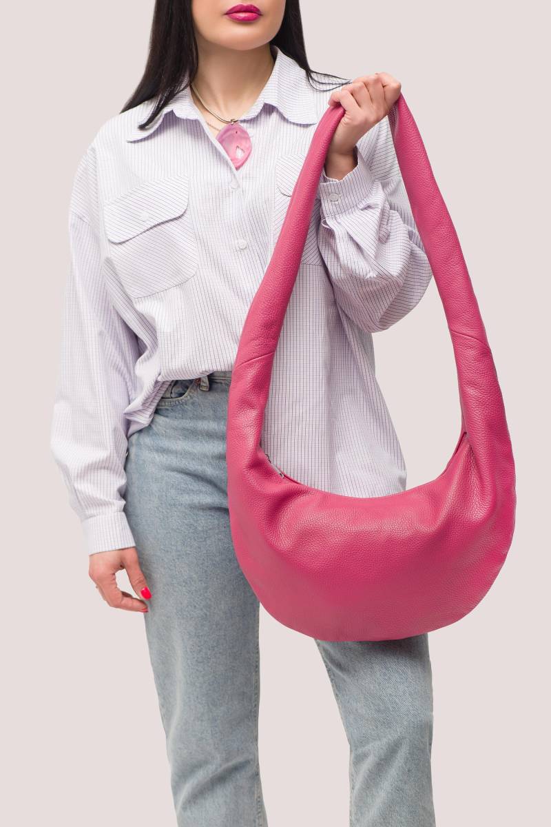 Rosa Leder Hobo Tasche - Langer Griff Mond Weiche Halbmond Schultertasche Handgemachte Slouchy Geldbörse Helle Ledertasche Geschenk Für Sie von tefia