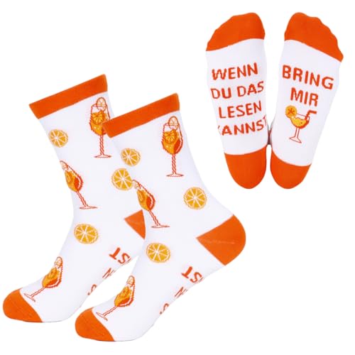 Lustige Orange Socken mit Spruch For Aperol Damen 39-42 "Wenn Du Das Lesen Kannst, Bring Mir Orangensaft" Weihnachten, Neujahr oder Karneval von teikart