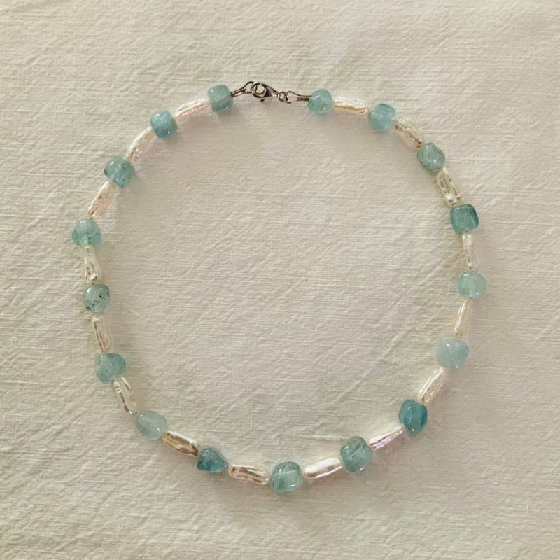 Kurze Halskette Aquamarin Und Biwa-Perle von tendenceByAngela