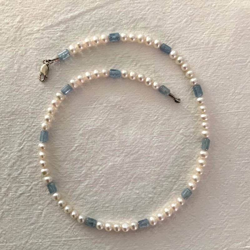 Schöne Edelsteinkette Perle Und Aquamarin von tendenceByAngela