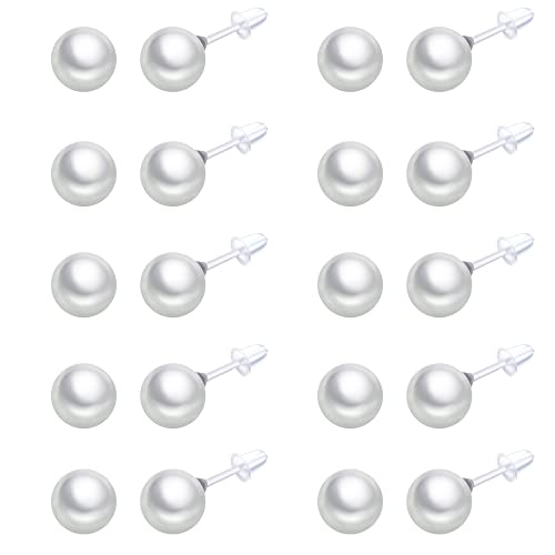 10 Paar Kunstperlen-Ohrstecker aus Kunststoff für empfindliche Ohren, 4–10 mm, weiße bunte Perlen-Ohrstecker für Frauen und Mädchen, Silikon-Ohrstecker-Set, 10 mm, Kunststoffharz, Kein Edelstein von tenghong2021