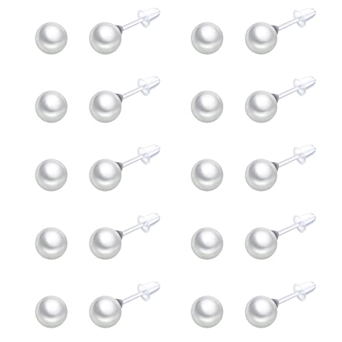 10 Paar Kunstperlen-Ohrstecker aus Kunststoff für empfindliche Ohren, 4–10 mm, weiße bunte Perlen-Ohrstecker für Frauen und Mädchen, Silikon-Ohrstecker-Set, 8 mm, Kunststoffharz, Kein Edelstein von tenghong2021