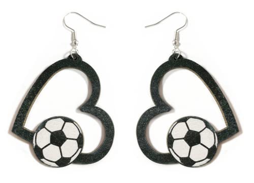 Sport-Ohrringe für Damen, Fußball, Basketball, Holz, Leopardenmuster, Quaste, für Urlaub, rund, Baseball, Fußball, Volleyball, baumelnde Ohrringe, Fans, Spieler, Schmuck, Holz, Kein Edelstein von tenghong2021