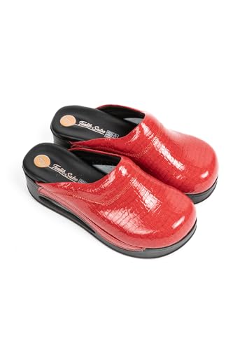 Terlik Sabo Air ST601 Max Leder Clogs Mules Hausschuhe Sabot Schuhe, Damen, Rotes Strukturmuster, EU 38 von terlik sabo ortopedik terlik