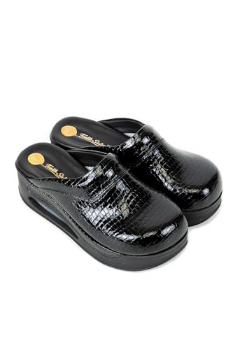 Terlik Sabo Air ST845 Max Leder Clogs Mules Hausschuhe Sabot Schuhe, Damen, Schwarz strukturiert, EU 42 von terlik sabo ortopedik terlik