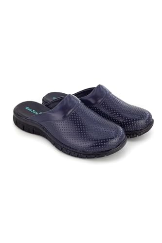 Terlik Sabo ComfortFlex ST119 Leder Clogs Mules Hausschuhe Sabot Schuhe, Damen, Navy blau, EU 38 von terlik sabo ortopedik terlik