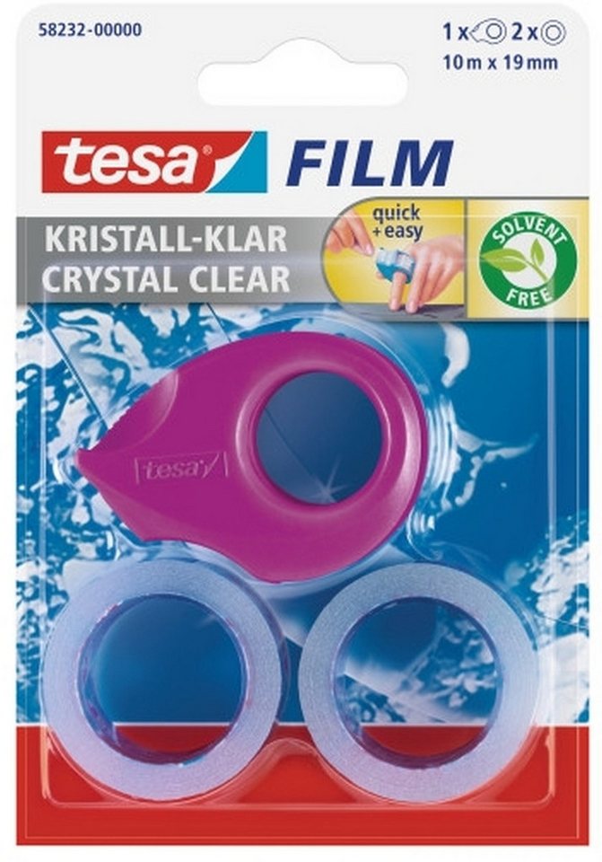 tesa Klebestreifen Klebefilm tesafilm 10mx19mm kristall-klar VE=9x2 Stück + Abroller farb von tesa