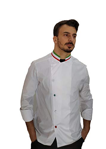 Textil Astrorino Stickerei gratis - Kochjacke und Kochjacke Langarm - 100% Baumwolle - für Herren - weiß - Italien mit Druckknöpfen - Kasack für Restaurant und Küche - Made in Italy Weiß Bianco XL von tessile astorino