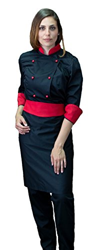 Textiles Astrorino Stickerei, Komplettset für Koch, Einteiler für Damen, Hose mit Jacke und Vorderseite, Schwarz und Rot, hergestellt in Italien Schwarz Nero E Rosso, Donna Small von tessile astorino