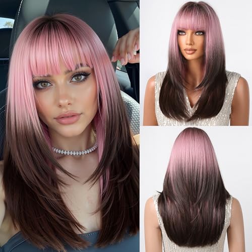 testar 20 Zoll Rosa Perücke Für Frauen Rosa Braune Ombre Perücken Mit Pony Lange Geschichtete Glatte Perücken Hitzebeständige Perücke Für Cosplay/Täglichen Gebrauch testar 20 Zoll Rosa Perücke Für Frauen Rosa Braune Ombre Perücken Mit Pony Lange Geschichtete Glatte Perücken Hitzebeständige Perücke Für Cosplay/Täglichen Gebrauch von testar