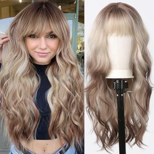 testar Blonde Wigs For Black Women Long Wavy Wigs With Bangs Curly Wig Synthetic Wig For Women Use von testar