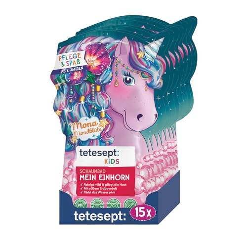 tetesept Kids Badespaß Schaumbad "Mein Einhorn" – Pflegender Badezusatz für Kinder mit fruchtigem Erdbeerduft - 2 verschiedene Designs im gemischten Karton – 15er Pack (15 x 40 ml) von tetesept