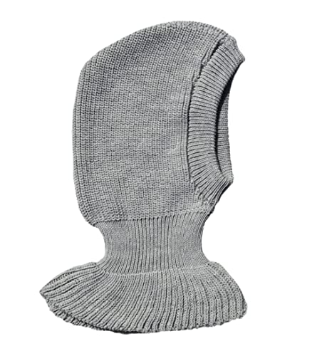 Sturmhaube, 100 % Merinowolle, Erwachsene, Herren, Damen, Wintermütze, Nackenwärmer, gestrickt, hellgrau, Einheitsgröße von tevirP