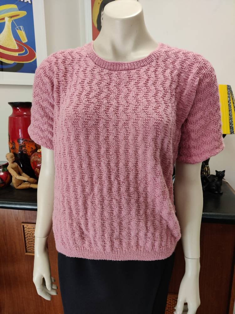 Moschus Rosa Wolle Handknit 50Er Jahre Stil Vintage Große Extra Plus Größe Kurze Ärmel Büste 110cm 43Inch von texanddaisyvintage