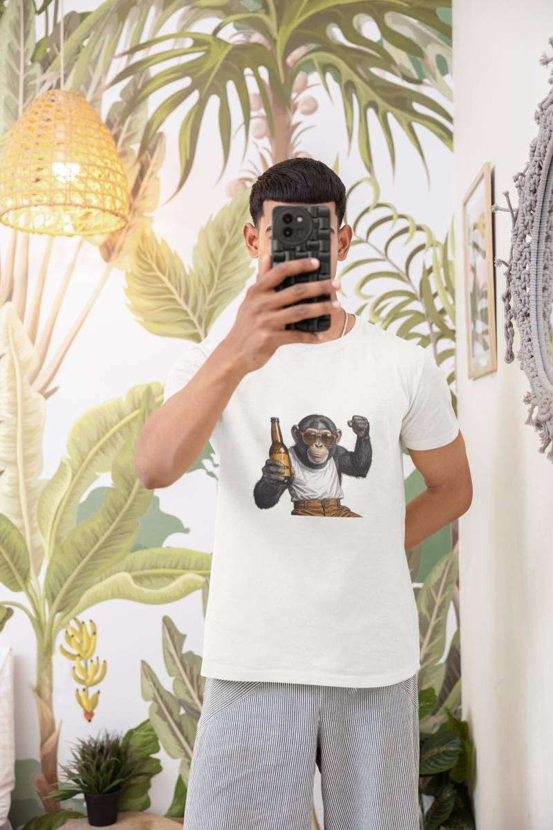 Lustiges Affen-Shirt Mit Bier - Männer T-Shirt Cooler Illustration Lustiges Affen-Shirt Mit Bier - Männer T-Shirt Cooler Illustration von tgStudioAT