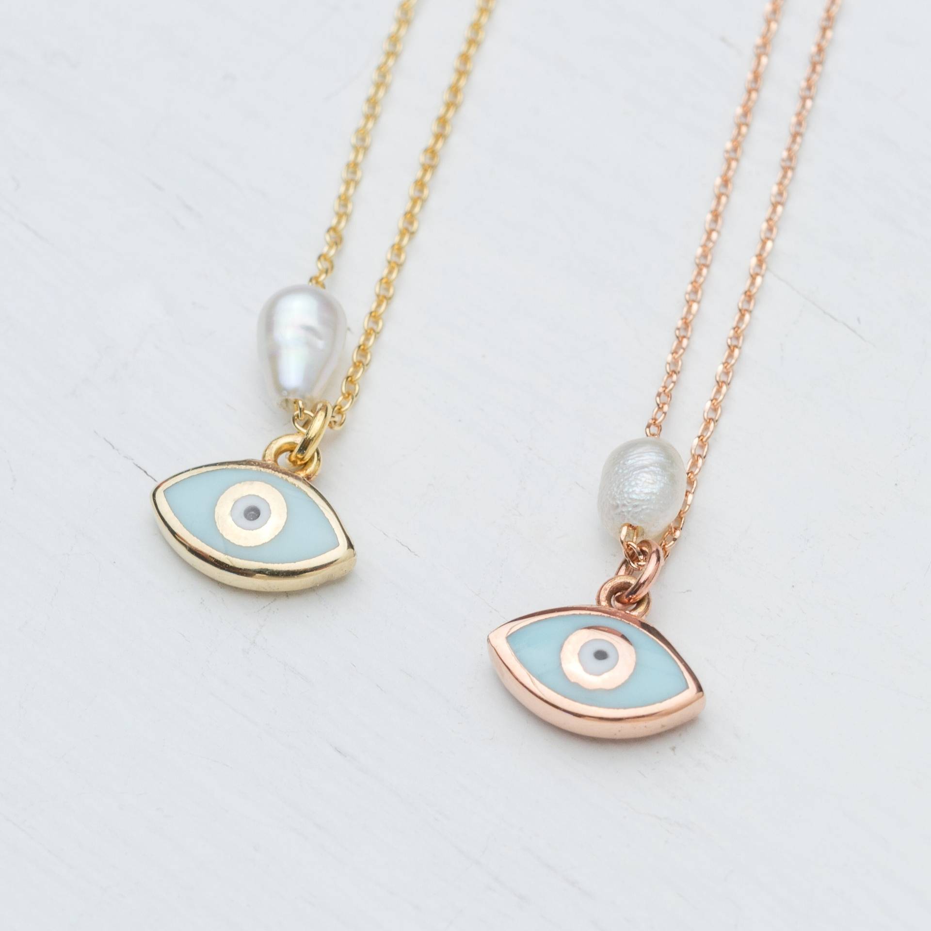 Gold Evil Eye Halskette Mit Winziger Perle/14K Goldperle Schutzanhänger Elegantes Geschenk Für Sie von thalassajewelry