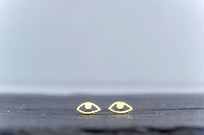 Massiv Gold Evil Eye Ohrstecker Kleine Glücksbringer Ohrringe E115 von thalassajewelry