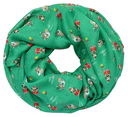 Damen Schlauchschal Loopschal Rundschal Christmas Weihnachten Schneeflocken Halstuch Halsschal Loop Schal Weich (Grün) von thb Richter