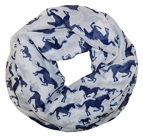 thb Richter Damen Schlauchschal Pferd Rundschal Loopschal Pferde Horse Schal Loop Halstuch Scarf (Weiß/Navy) von thb Richter