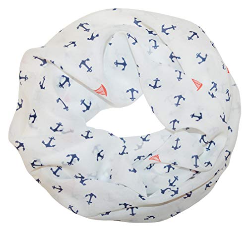 Damen schlauchschal Loopschal Rundschal Schals Halstücher Ideal für Frühling & Sommer Anker Segelboot Maritim Meer See Urlaub Freizeit (Weiß) von thb Richter