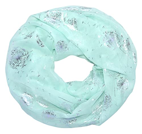 thb Richter Loopschal mit Pusteblumen Muster; Metallic-Silber-Aufdruck; Mint; Unisex; Frauen; Sommer; Polyester; Loopschal; Schal; 1981700031 von thb Richter