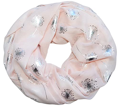 thb Richter Loopschal Rundschal mit Pusteblume Muster Schlauchschal Schals Halstuch Loop Natur Pusteblumen Blumen Print Silber-Aufdruck (Lachs) von thb Richter