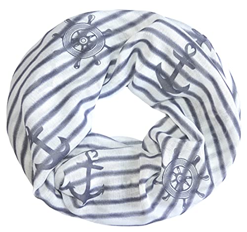 Loopschal Schlauchschal Rundschal mit Anker Muster Gummiprint Maritim Aufdruck Marine Weiß Schal (Weiß) von thb Richter