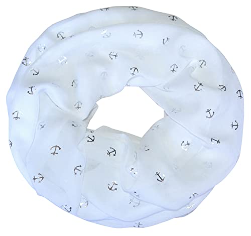 Loopschal Schlauchschal mit Maritim muster Schal Rundschal Weich Soft Anker Beacon Leuchtturm Rettungsring Anchor Nautisch Halstücher (Silber-Anker/Weiß) von thb Richter