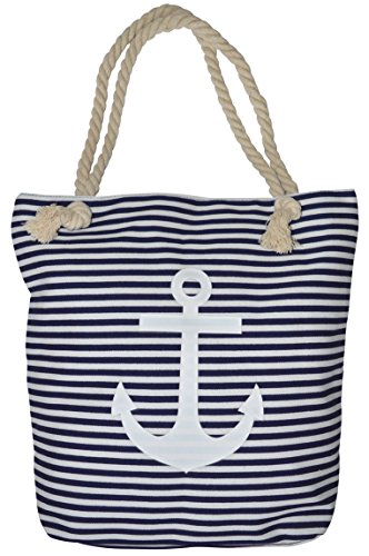 Strandtasche mit Anker Muster Streifen gestreift Maritim Schultertasche Shopper Bag Tragetasche Damen (Navy) von thb Richter