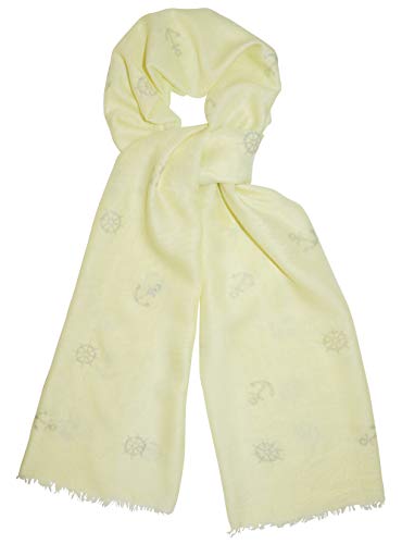 XXL feiner Schal mit Glitzer-Maritim Muster Glitzer-Druck Fransenkante Anker Anchor Steuerrad Steering-Wheel Glitzer Weich Soft Schals Tücher Halstuch für Damen/Herren (Gelb) von thb Richter